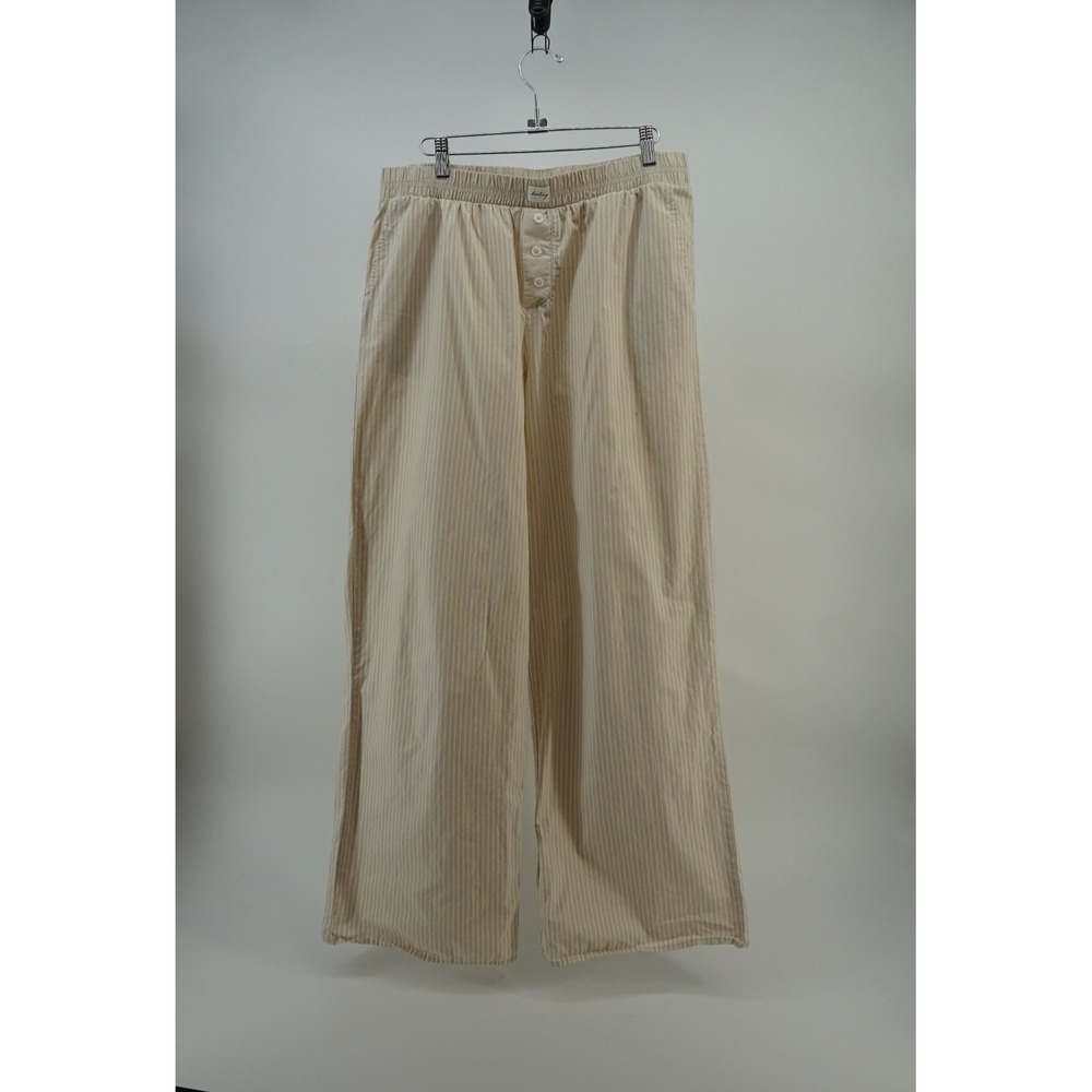 100% cotton Striped Lounge Pants Coastal Cottagecore Beachy Scandi Tan sz M